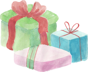 Watercolor Christmas Wrapped Toy Gifts